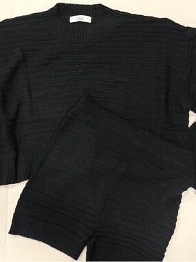Talulah Black Knit Cropped Sweater Shorts Matching Set